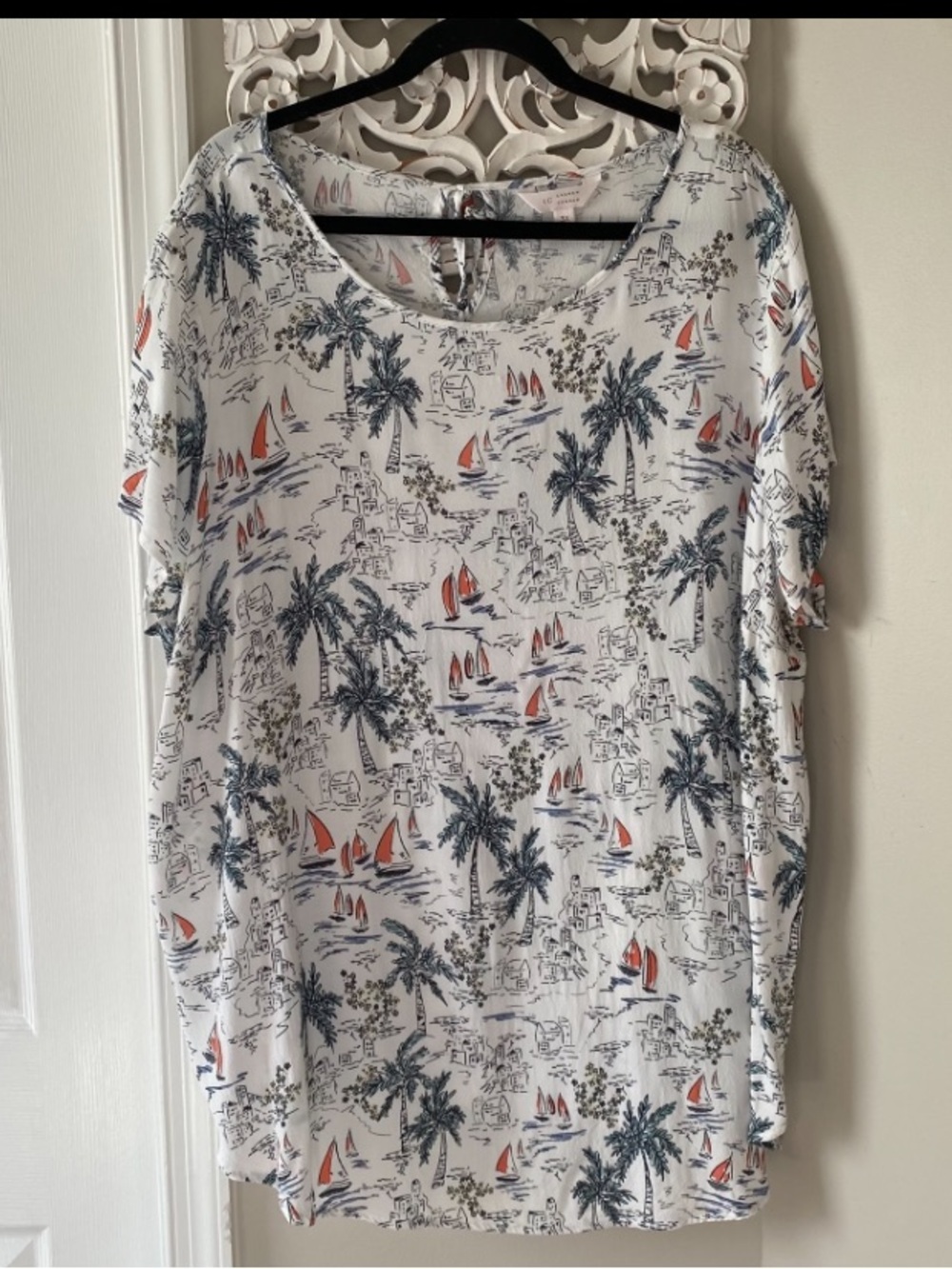 Lauren Conrad Coastal Vacation Sailboat Blouse Top Sz 3X Resortwear Novelty